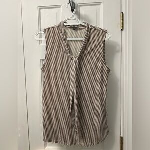 Adrianna Papell Cream & Black Geometric Tie Neck Sleeveless Blouse Size S